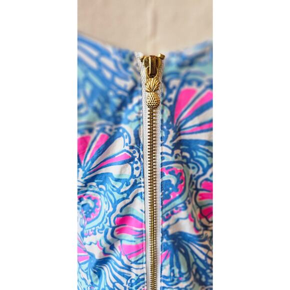 Lilly Pulitzer Embroidered My Fans Split Neck Shift Dress Women Size 2 Blue Pink - Picture 4 of 7